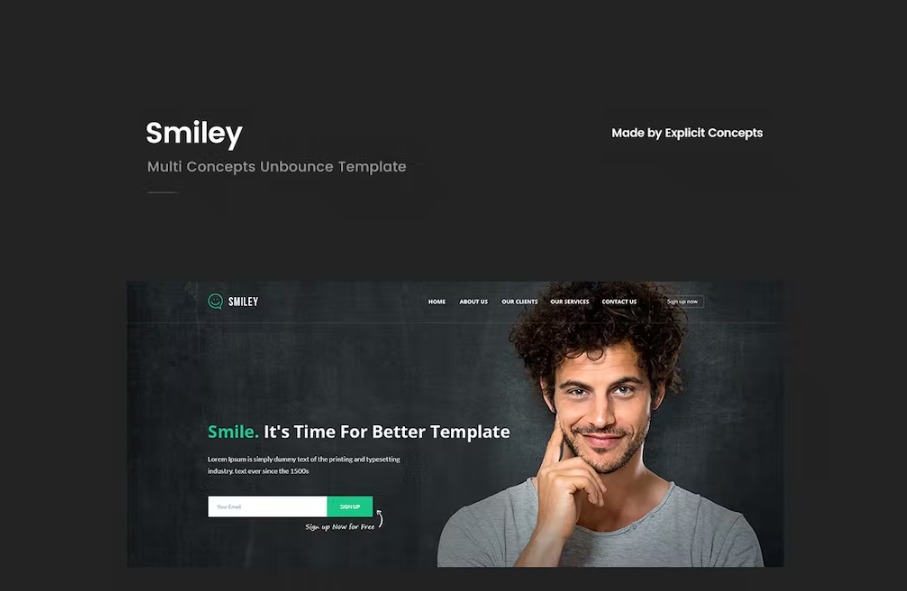 Free Smiley Multi Concepts Unbounce Landing Page Template Download