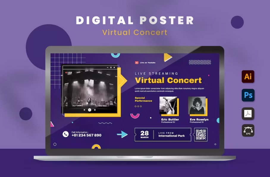 Free Virtual Concert Digital Poster Template Download