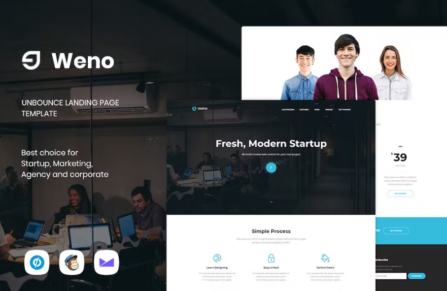 Free Weno Startup Unbounce Landing Page Template Download