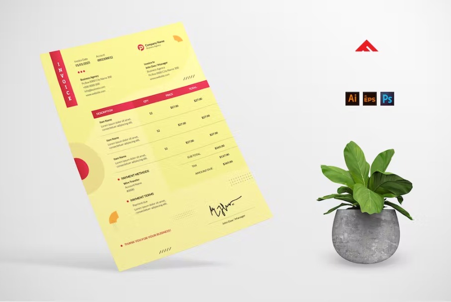 Free Yellow Red Invoice Template Download