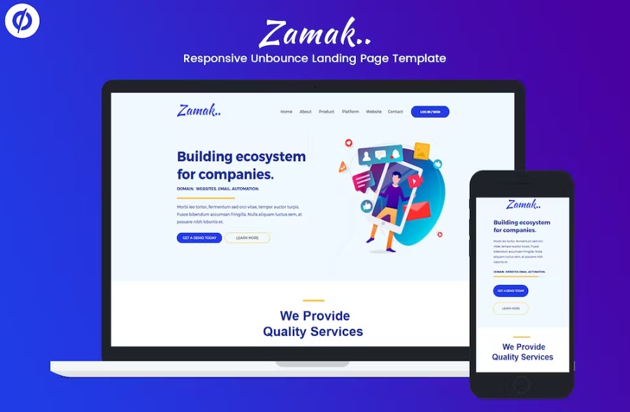 Free Zamak Responsive Unbounce Landing Page Template Download