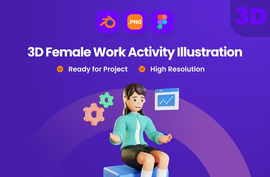 Free 3D Work Female Activity Illustration Download