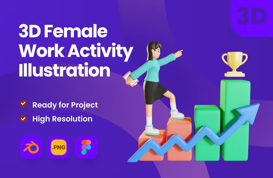 Free 3D Work Female Activity Illustration Download