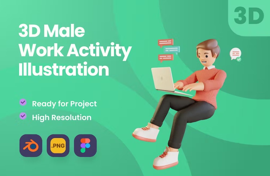 Free 3D Work Male Activity Illustration Download