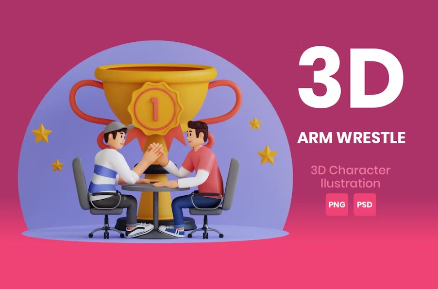 Free Arm Wrestle 3D Character Illustration Template Download