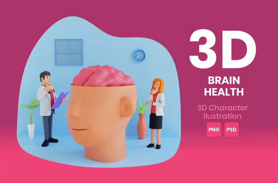 Free Brain Health 3D Character Illustration Template Download