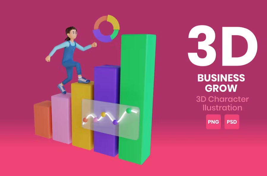 Free Business Grow 3D Character Illustration Template Download