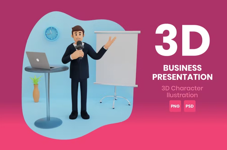 Free Business Presentation 3D Character Illustration Template Download