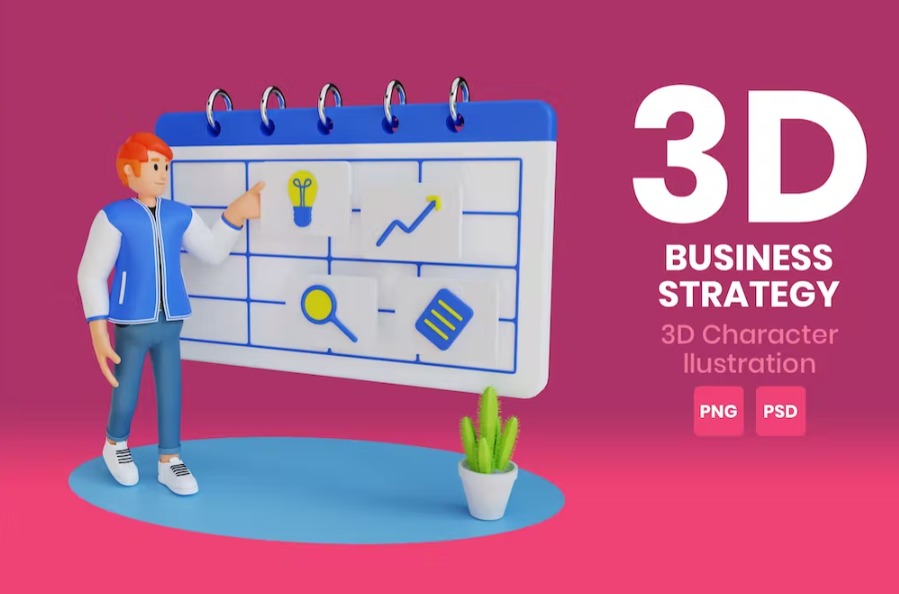 Free Business Strategy 3D Character Illustration Template Download