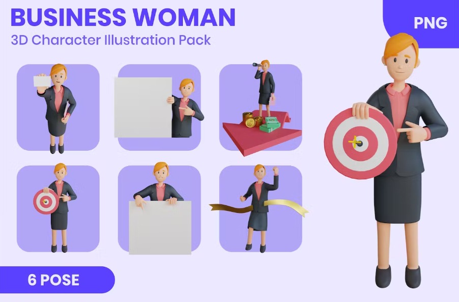 Free Business Woman 3D Character Illustration Template Download