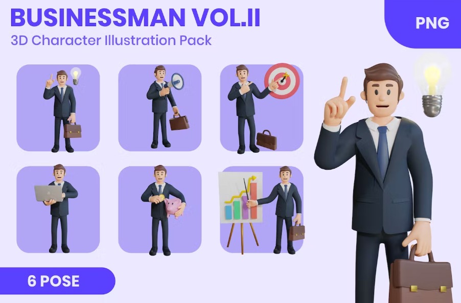 Free Businessman Vol.II 3D Character Set Illustration Template Download