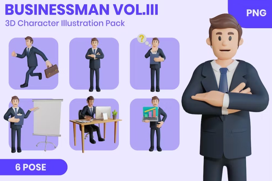 Free Businessman Vol.III 3D Character Set Illustration Template Download