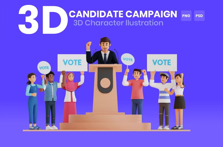 Free Candidate Campaign 3D Character Illustration Template Download