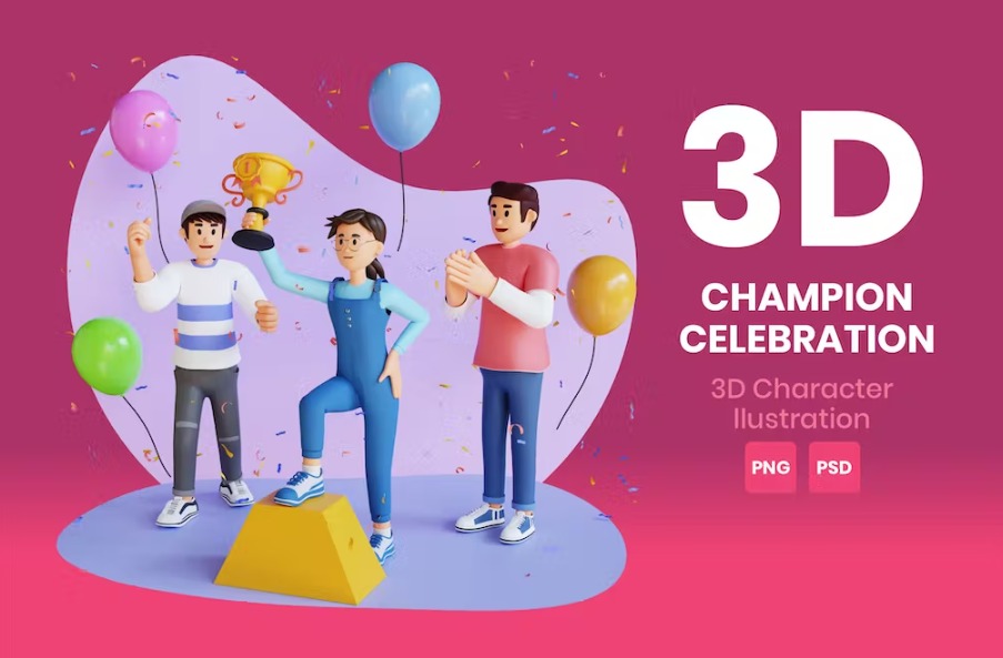 Free Champion Celebration 3D Character Illustration Template Download