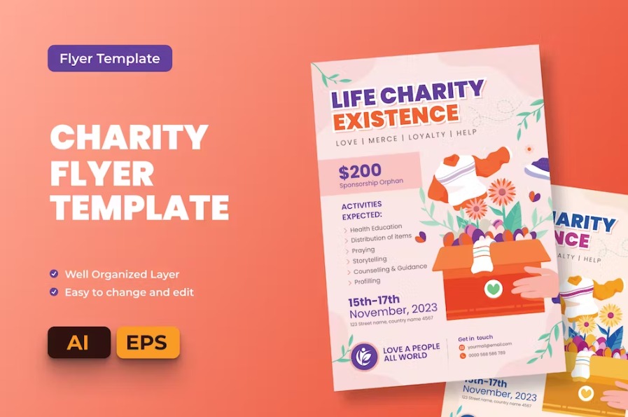 Free Charity Flyer Ai & EPS Template Download