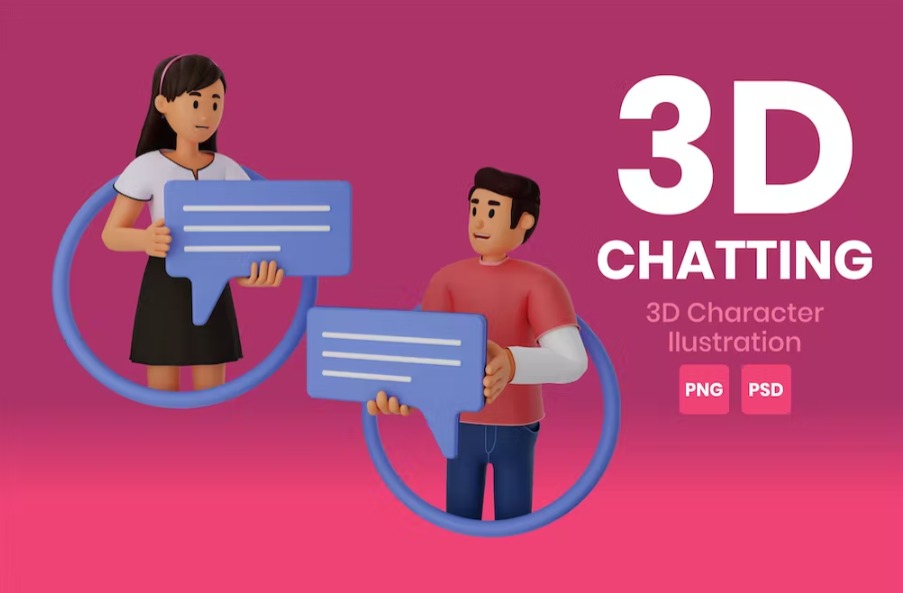 Free Chatting 3D Character Illustration Template Download