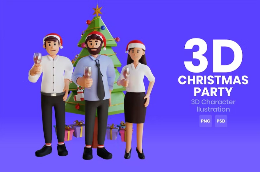 Free Christmas Party 3D Character Illustration Template Download