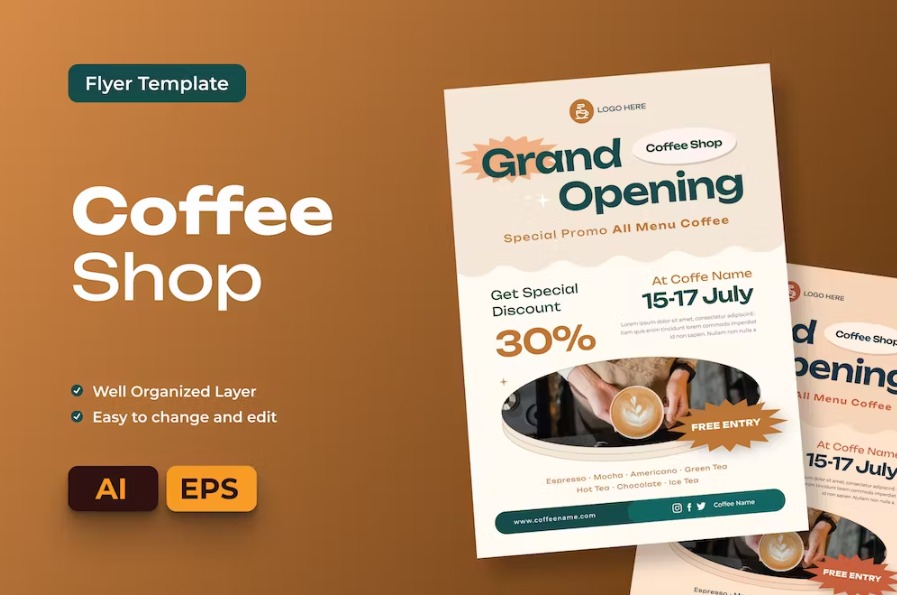 Free Coffee Shop Flyer Ai & EPS Template Download