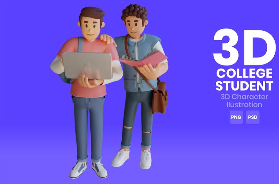 Free College Student 3D Character Illustration Template Download