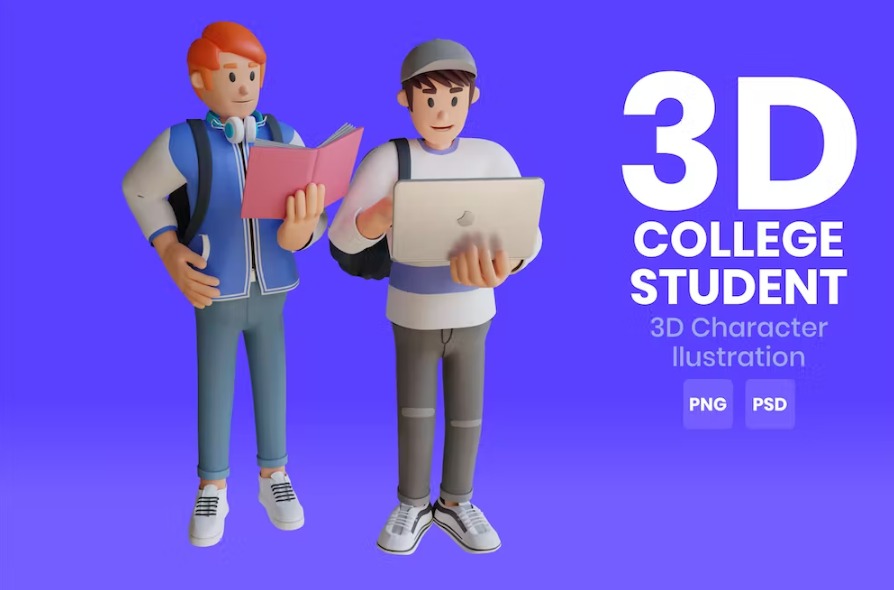 Free College Student 3D Character Illustration Template Download