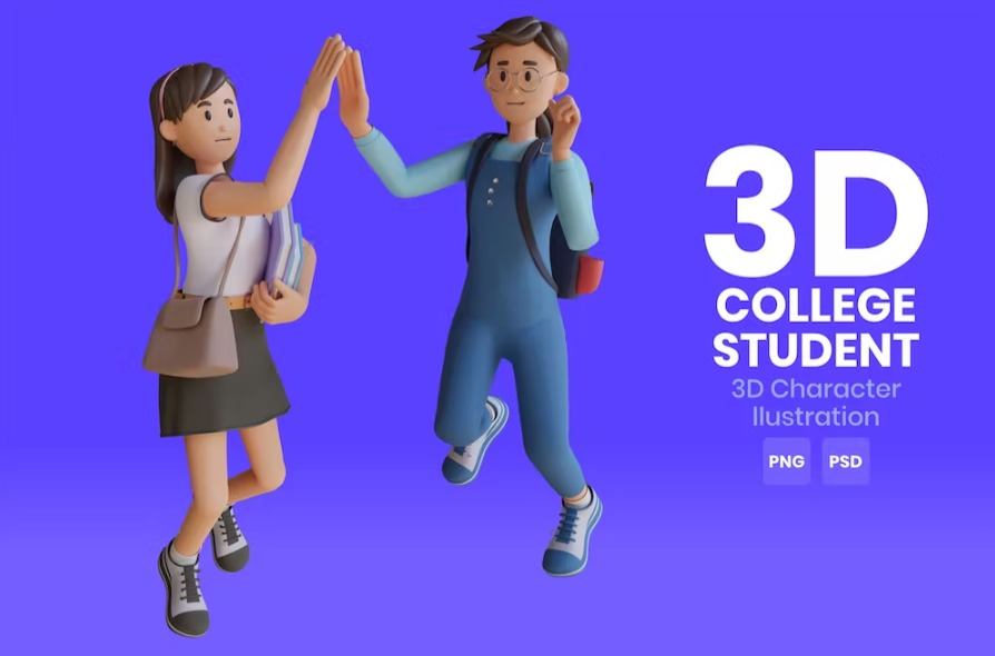 Free College Student 3D Character Illustration Template Vol.02