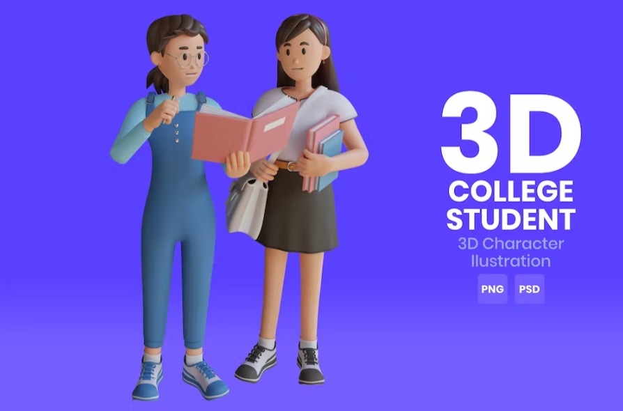 Free College Student 3D Character Illustration Template Vol.05