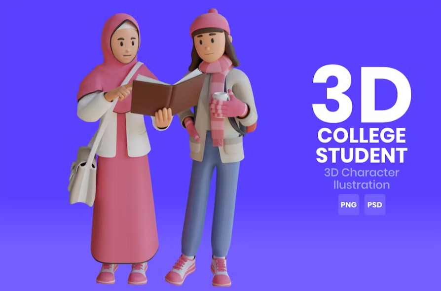 Free College Student 3D Character Illustration Template Vol.08