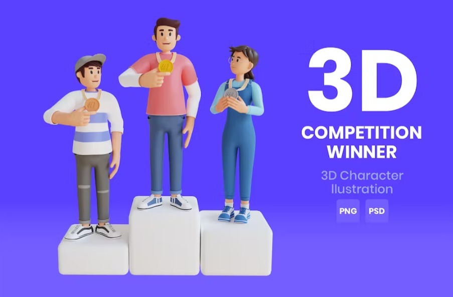 Free Competition Winner 3D Character Illustration Template Download