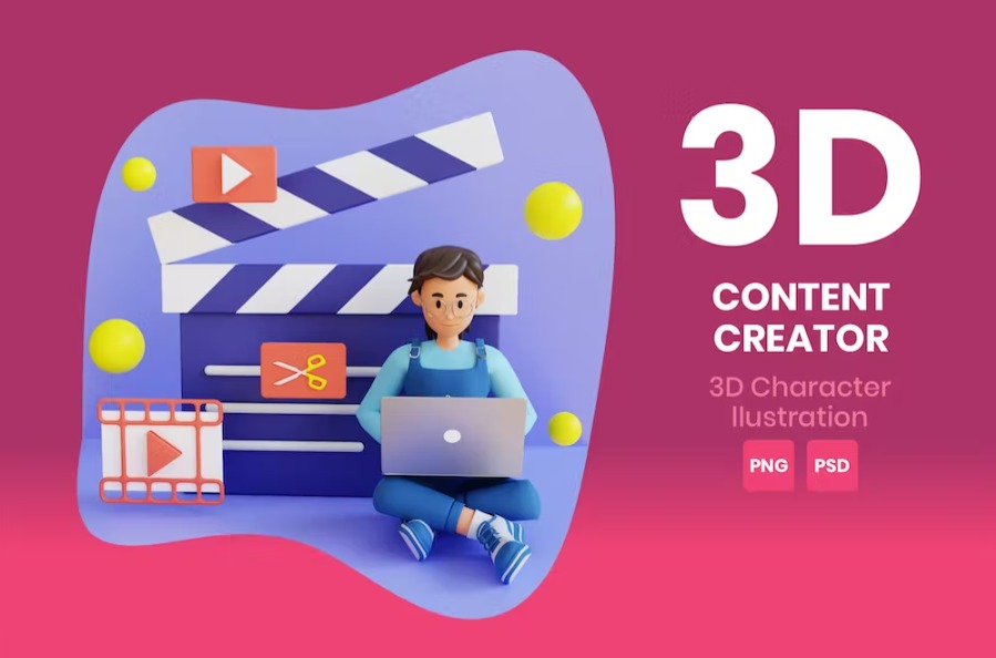 Free Content Creator 3D Character Illustration Template Download