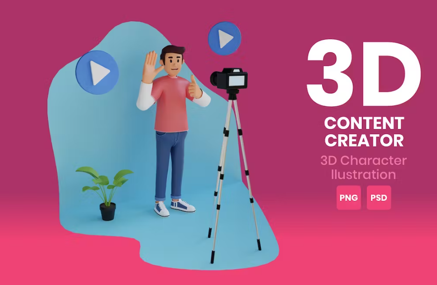 Free Content Creator 3D Character Illustration Template