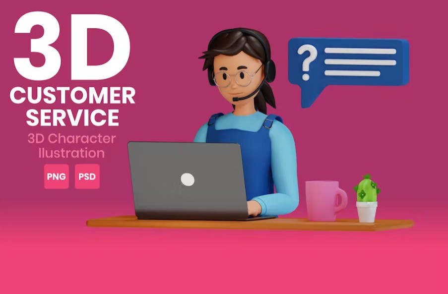 Free Customer Service 3D Character Illustration Template Vol.01