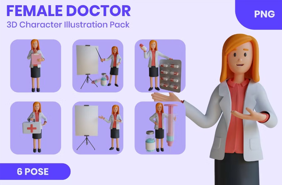 Free Female Doctor 3D Character Template Download