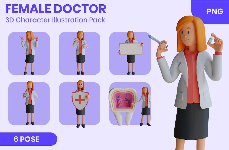 Free Female Doctor 3D Mascot Character Template Download