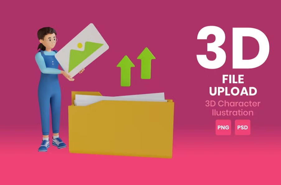 Free File Upload 3D Character Illustration Template Download