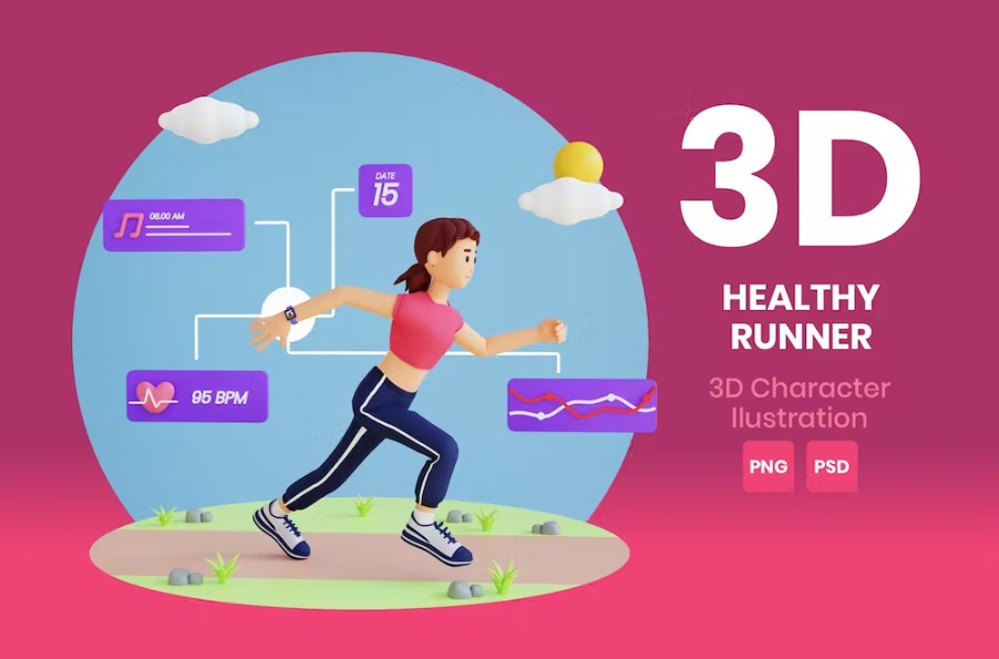 Free Healthy Runner 3D Character Illustration Template Download