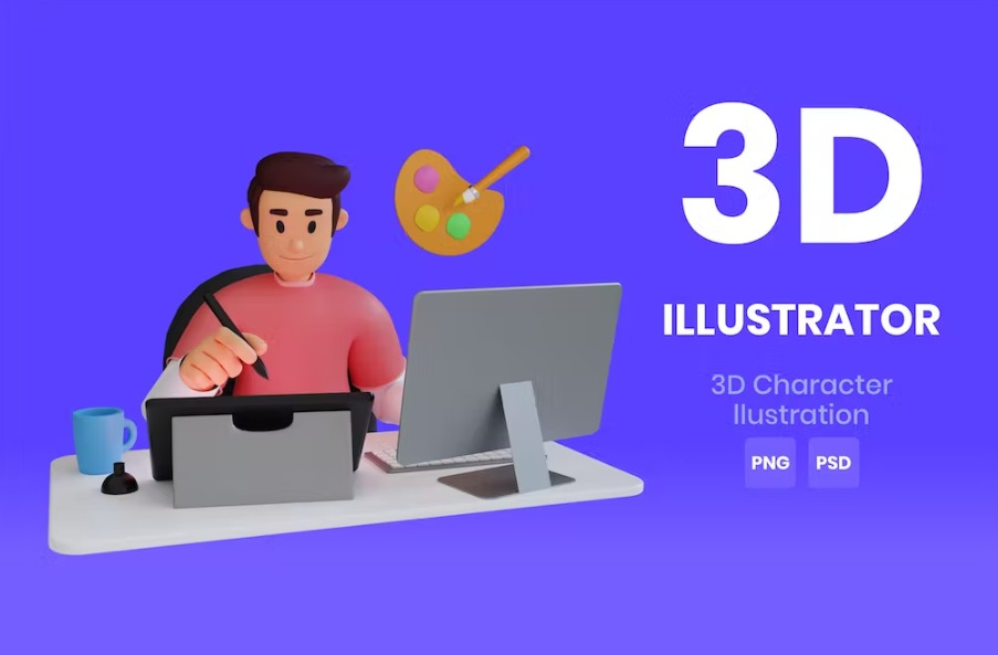 Free Illustrator 3D Character Illustration Template Download