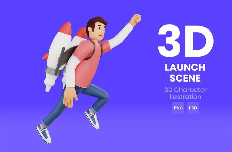 Free Launch Scene 3D Character Illustration Template Download