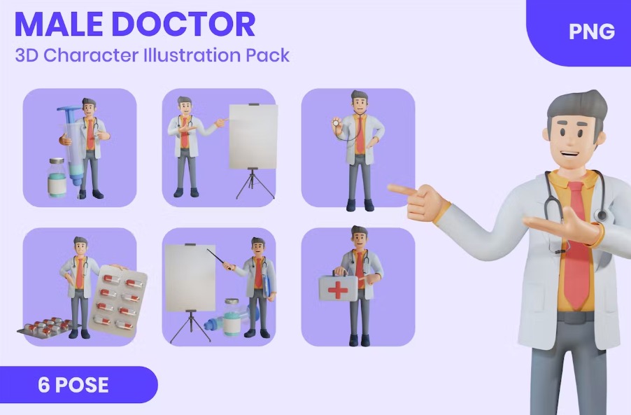 Free Male Doctor 3D Character Illustration Template Download