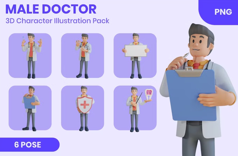 Free Male Doctor 3D Mascot Character Illustration Template Download