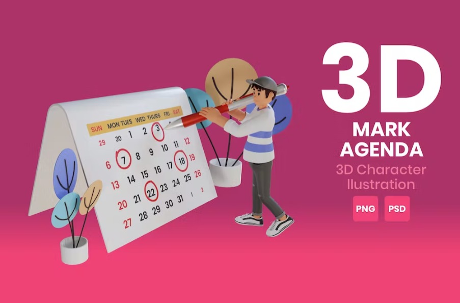 Free Mark Agenda 3D Mascot Character Illustration Template Download