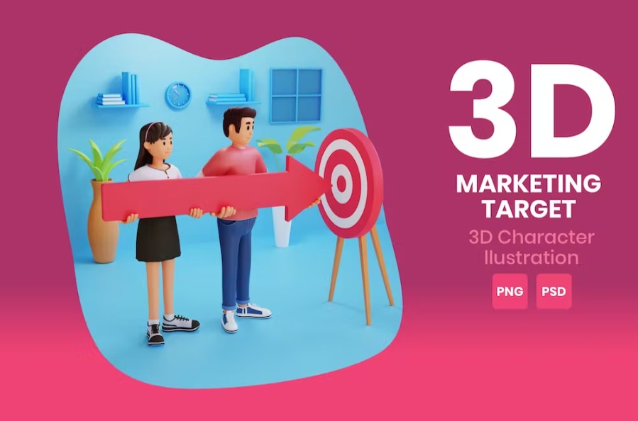 Free Marketing Target 3D Character Illustration Template Download