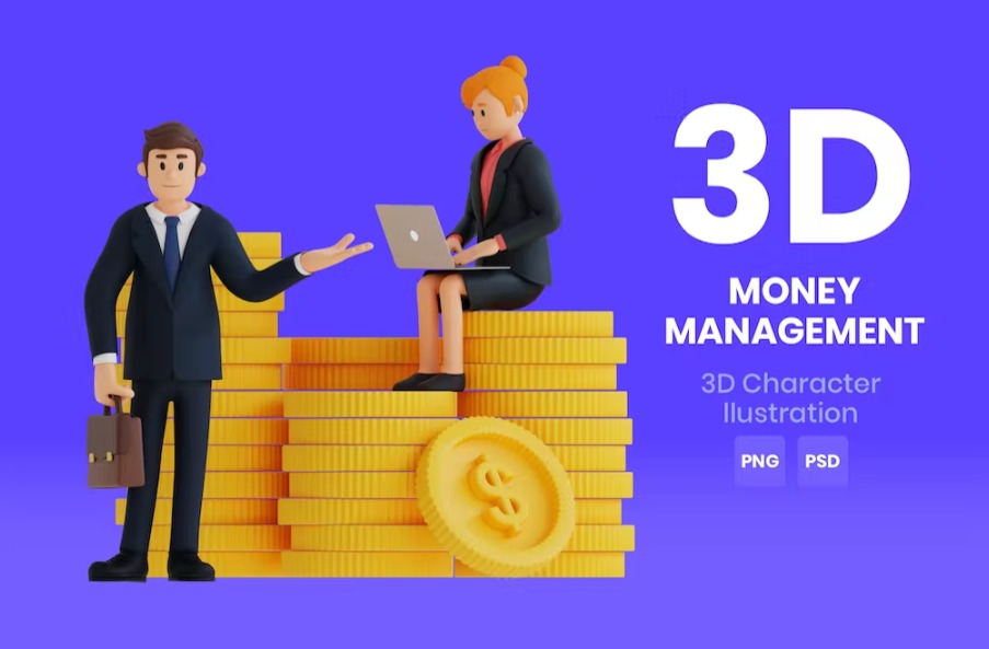 Free Money Management 3D Character Illustration Template Download