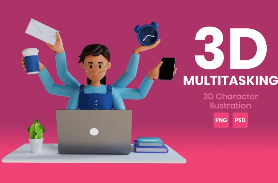 Free Multi task 3D Character Illustration Template Download