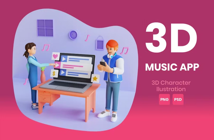 Free Music App 3D Character Template Vol.01