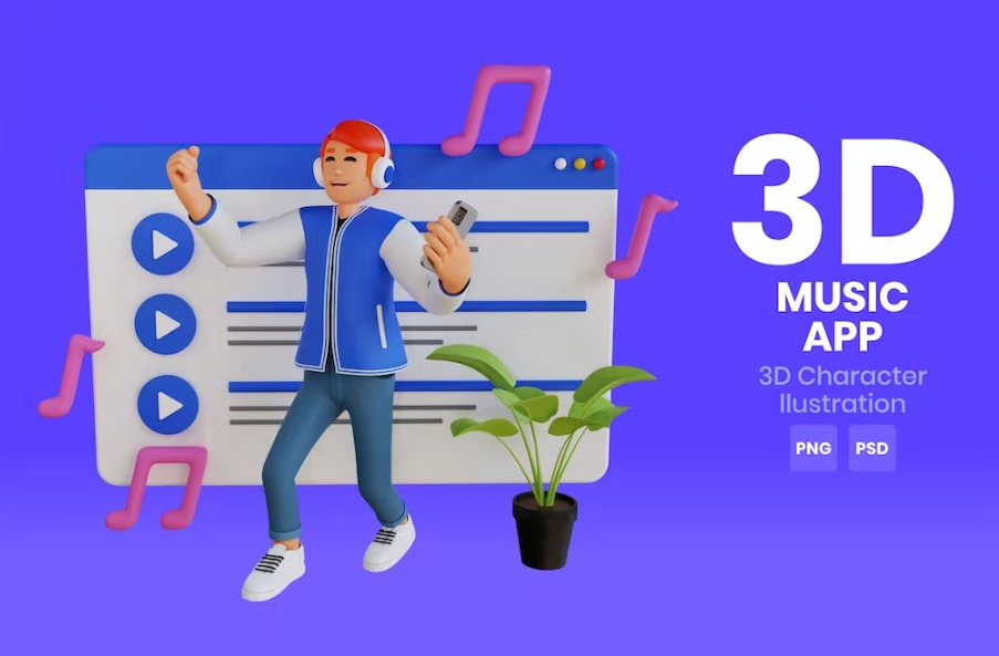 Free Music App 3D Character Template Vol.04