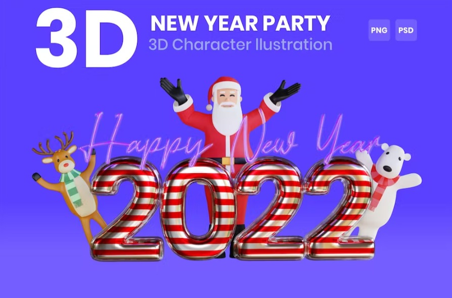 Free New Year Party 3D Character Illustration Template Download