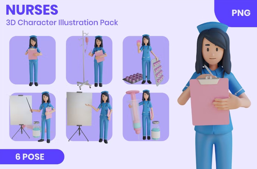 Free Nurses 3D Character Set Template Download