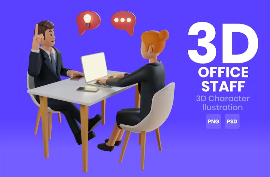 Free Office Staff 3D Character Template Vol.03