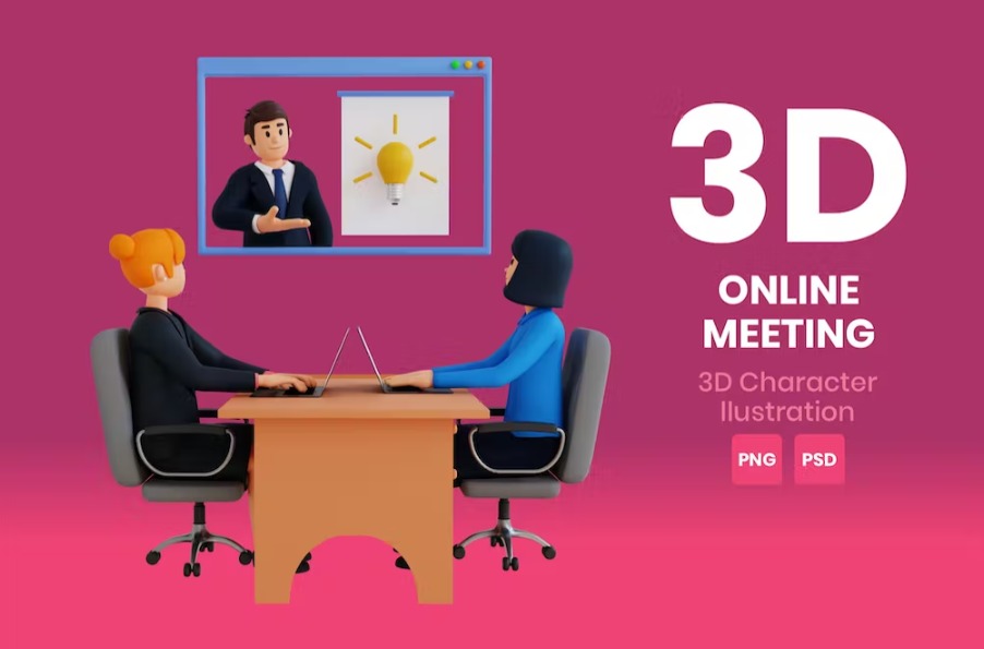 Free Online Meeting 3D Character Template Download