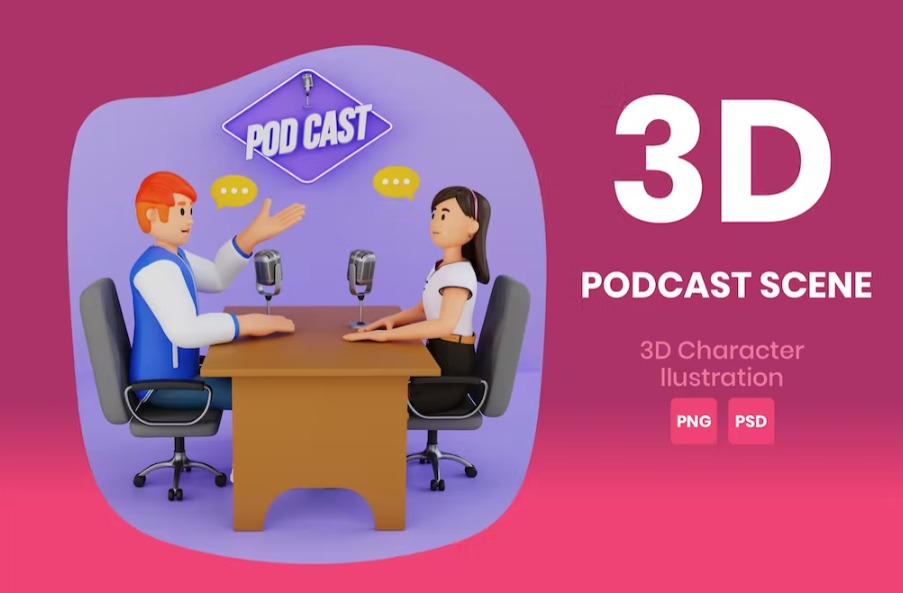 Free Podcast Scene 3D Character Template Download